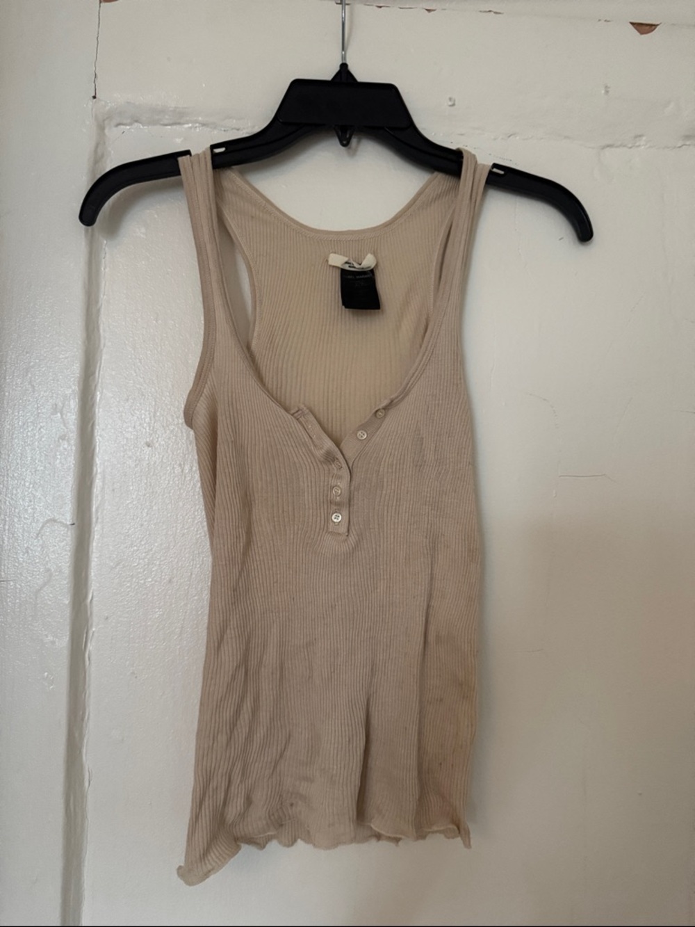 Ribbed Henley Tank Top in Light Beige - Women's